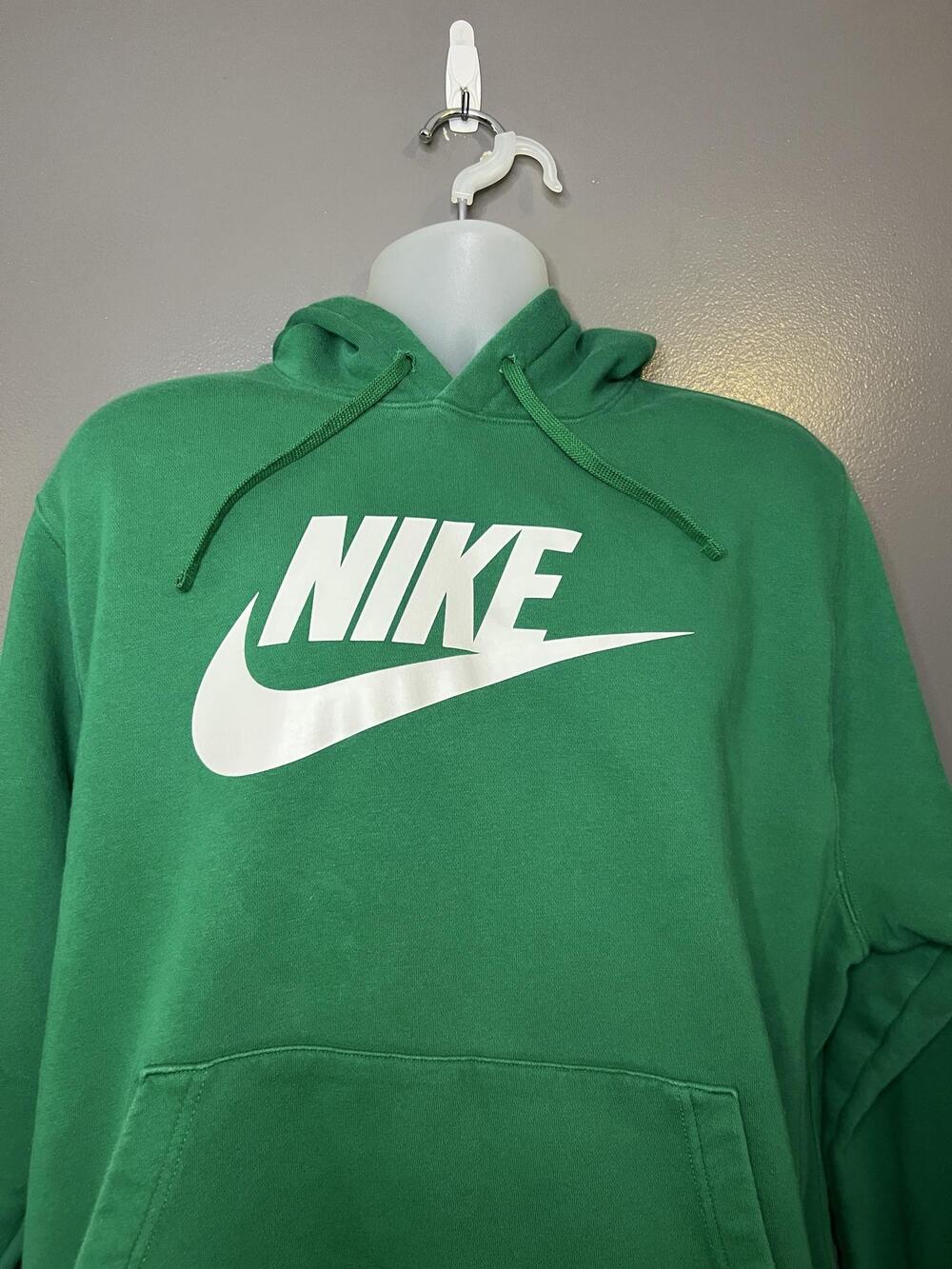 Nike Hoodie Mens XL Green Fleece Pullover Big Logo Swoosh Athletic Sweatshirt